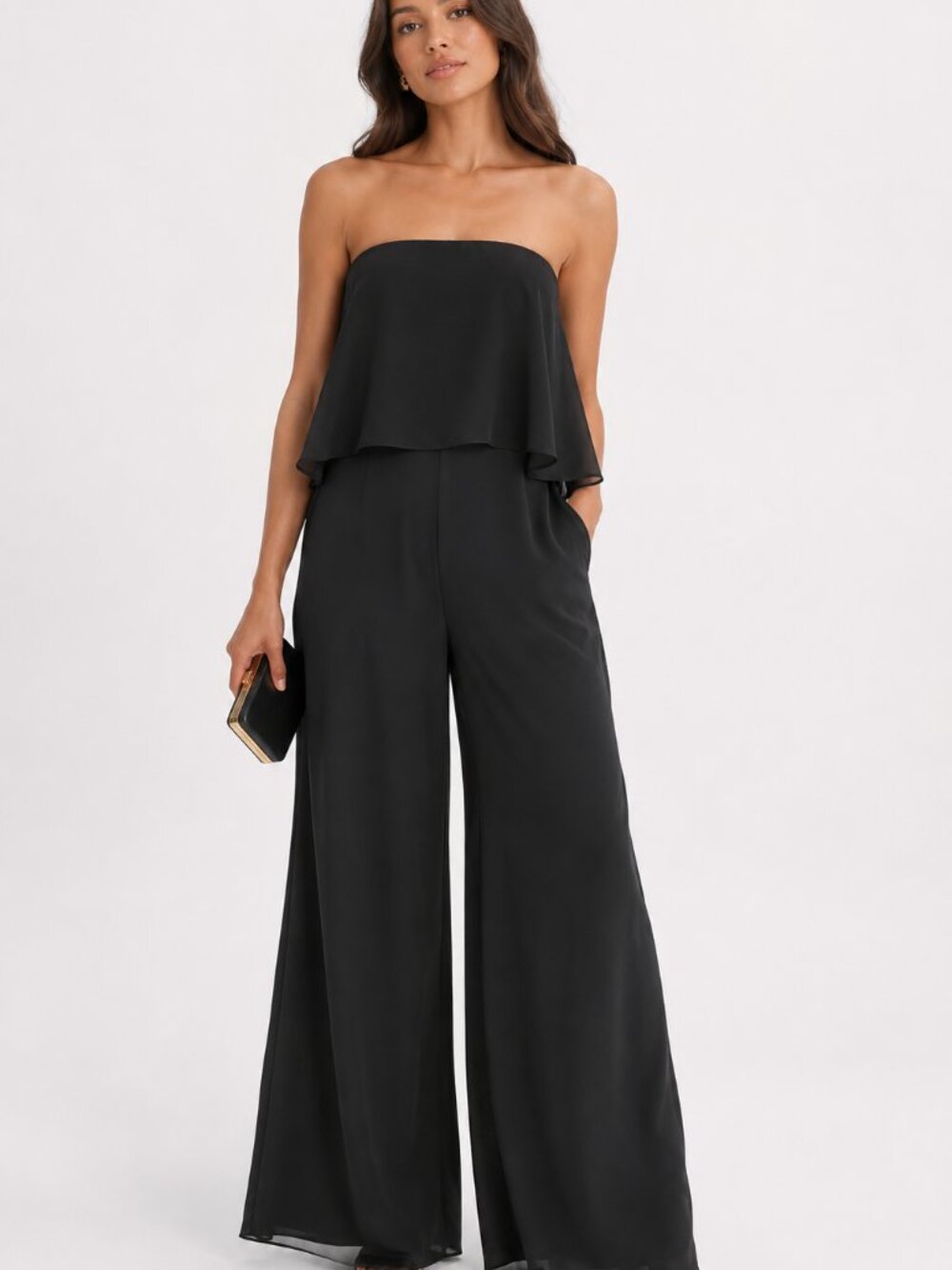 AMANDA UPRICHARD Topanga Strapless Jumpsuit Wide Leg Black Small